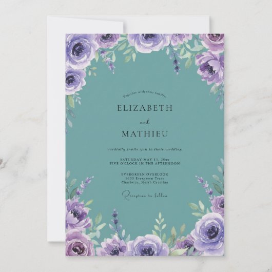 Aqua-Lilien-Hochzeit Einladung (Vorderseite)