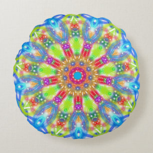 Aqua Limon Mandala Boho Reversible Rundes Kissen