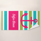 Aqua Limon Stripes Rosa Individuelle Name Handtuch Badehandtuch (Badehandtuch)