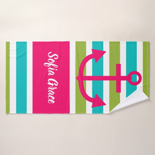 Aqua Limon Stripes Rosa Individuelle Name Handtuch Badehandtuch (Badehandtuch)