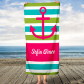 Aqua Limon Stripes Rosa Individuelle Name Handtuch Badehandtuch