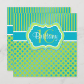 Aqua, Limone Polka-Punkt-sechzehnte Einladung (Vorne/Hinten)