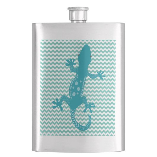 Aqua Lizard Aqua White Zickzack Strip Flask Flachmann (Vorderseite)