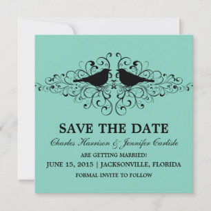 Aqua Love Bird Swirls Save-the-Date-Einladung Einladung