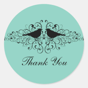 Aqua Love Bird Wirbel Danke Stickers
