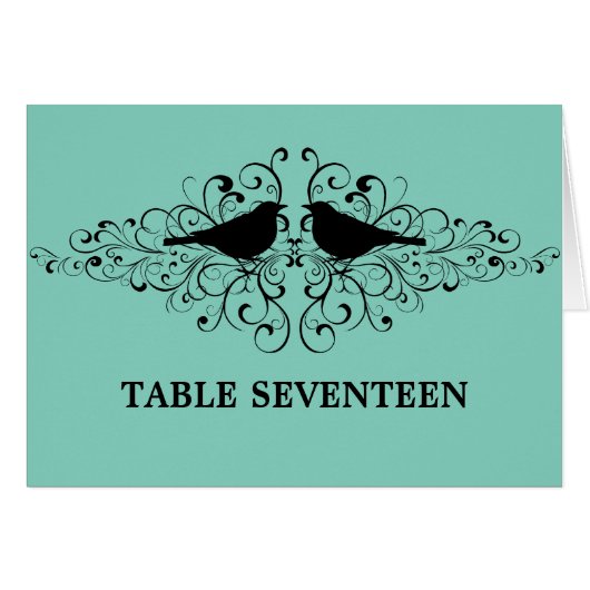 Aqua Love Bird Wirbel Tischnummer Card (Vorderseite (Horizontal))