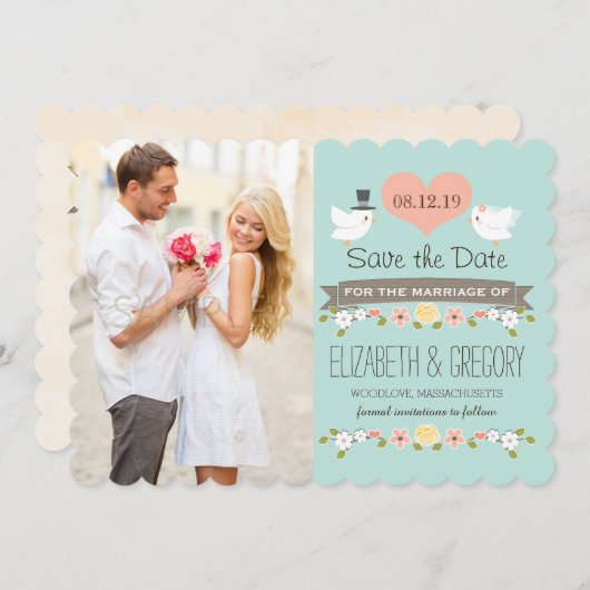 Aqua Love Birds Hochzeit Speichern Sie die Date Ca Save The Date (Vorne/Hinten)