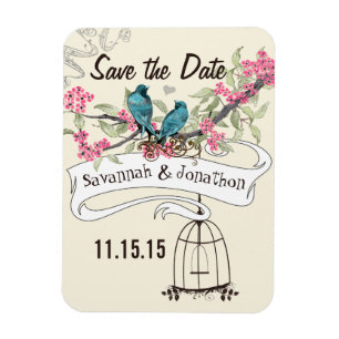 Aqua Love Birds Pinke Kirschblüten Save-the-Date-K Magnet