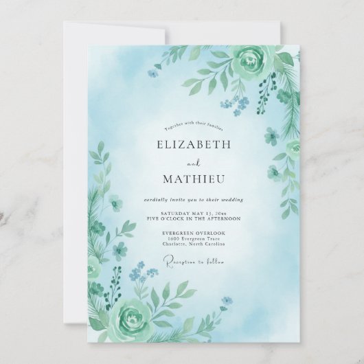 Aqua Lush Botanische Hochzeit Einladung (Vorderseite)