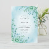 Aqua Lush Botanische Hochzeit Einladung (Stehend Vorderseite)