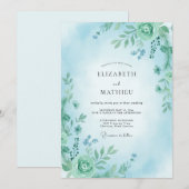 Aqua Lush Botanische Hochzeit Einladung (Vorne/Hinten)