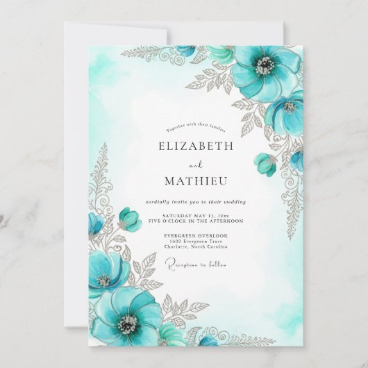 Aqua Lustrous Winterhochzeit Einladung (Vorderseite)
