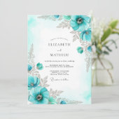 Aqua Lustrous Winterhochzeit Einladung (Stehend Vorderseite)