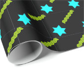 Aqua Magen David, Neon Green Streamers on Black Geschenkpapier (Rolleneckpunkt)