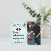 Aqua, Magenta, Save the Date Karte mit schwarzen H (Stehend Vorderseite)