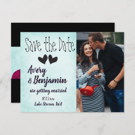 Aqua, Magenta, Save the Date Karte mit schwarzen H