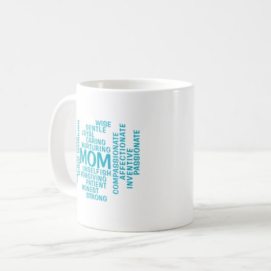 Aqua Mama Typografie Word Cloud Kaffeetasse (Vorderseite Links)