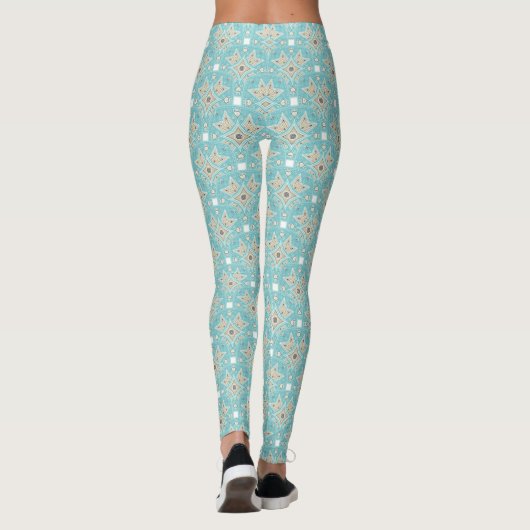 Aqua Mandala Pattern Leggings (Rückseite)