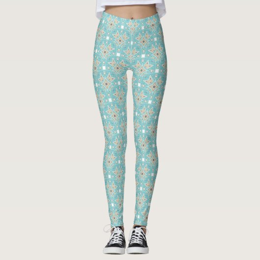 Aqua Mandala Pattern Leggings (Vorderseite)