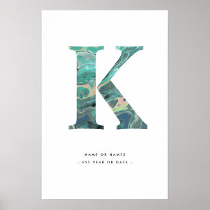 Aqua Marble Letter K Initial w/Personalization Art Poster