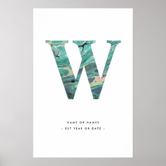 Aqua Marble Letter W Initial w/Personalization Art Poster (Vorne)