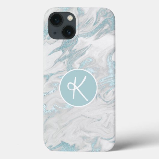 Aqua Marbled Mit Monogramm Case-Mate iPhone Case (Rückseite)