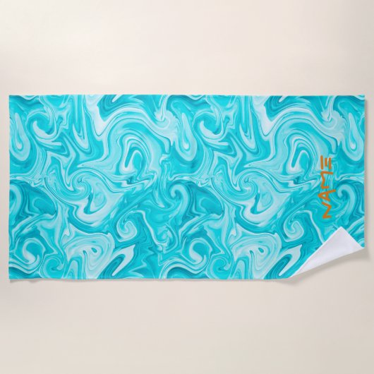 Aqua Marbled Paint NAME Orange Modern Surfer Water Strandtuch (Vorderseite)