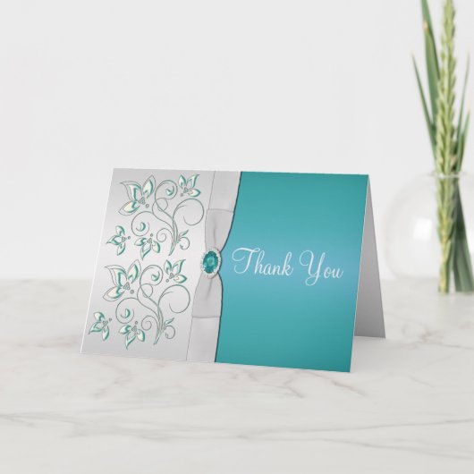 Aqua-marine and Silver Thank You Card Dankeskarte (Vorderseite)