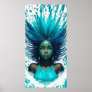 Aqua Marine Aquamarin Water Fantasy African Girl Poster