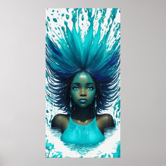 Aqua Marine Aquamarin Water Fantasy African Girl Poster (Vorne)