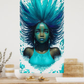 Aqua Marine Aquamarin Water Fantasy African Girl Poster (Küche)