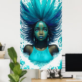 Aqua Marine Aquamarin Water Fantasy African Girl Poster (Heimbüro)