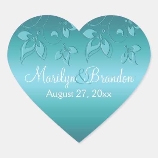 Aqua-marine Flora 1,5" Heart Sticker (Vorderseite)