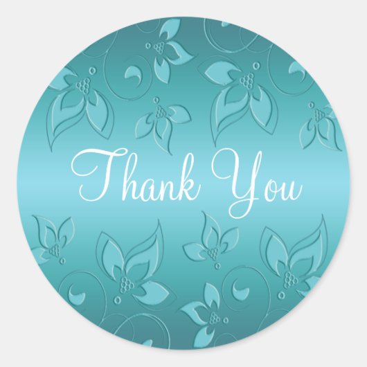 Aqua-marine Floral 1.5" Danke Sticker (Vorderseite)