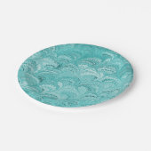 Aqua-Marmor-Papierdesign Pappteller (Schrägansicht)