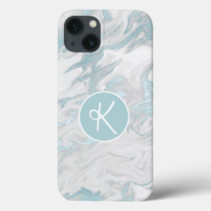 Aqua marmoriertes monogrammiertes Case-Mate iPhone Hülle