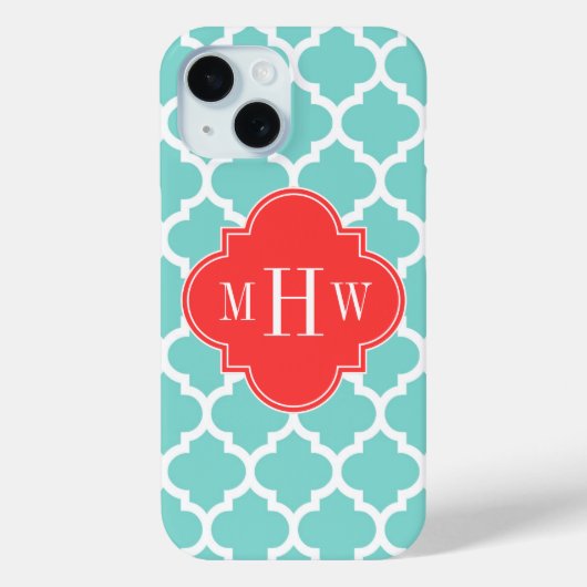 Aqua marokkanisch #5 Coral Red 3 Initial Monogram Case-Mate iPhone Hülle (Rückseite)