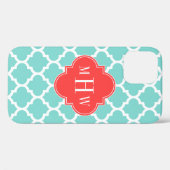 Aqua marokkanisch #5 Coral Red 3 Initial Monogram Case-Mate iPhone Hülle (Rückseite (Horizontal))