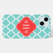 Aqua marokkanisch #5 Coral Red 3 Initial Monogram Case-Mate iPhone Hülle (Rückseite (Horizontal))