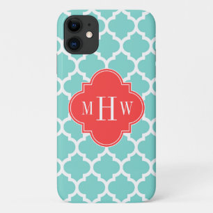 Aqua marokkanisch #5 Coral Red 3 Initial Monogram Case-Mate iPhone Hülle