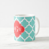 Aqua marokkanisch #5 Coral Red 3 Initial Monogram Kaffeetasse (VorderseiteRechts)