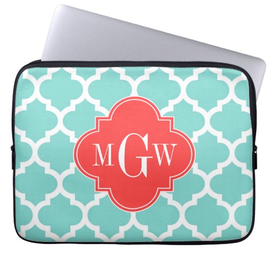 Aqua marokkanisch #5 Coral Red 3 Initial Monogram Laptopschutzhülle (Vorderseite)