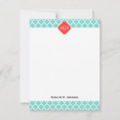 Aqua marokkanisch #5 Coral Red 3 Initial Monogram Mitteilungskarte (Vorderseite)