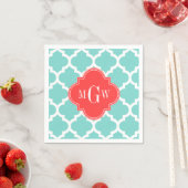 Aqua marokkanisch #5 Coral Red 3 Initial Monogram Serviette (Beispiel)