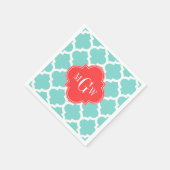 Aqua marokkanisch #5 Coral Red 3 Initial Monogram Serviette (Ecke)