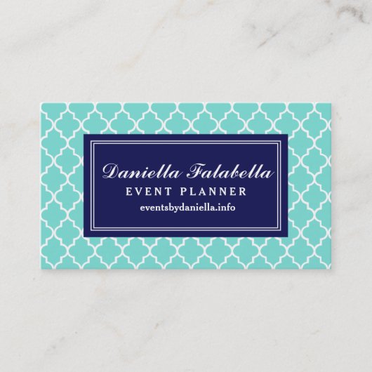 Aqua-marokkanisches Fliesen-Gitter personalisiert Visitenkarte (Vorderseite)