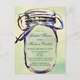 Aqua Mason Jar Bridal Dusche Einladung POSTCARD