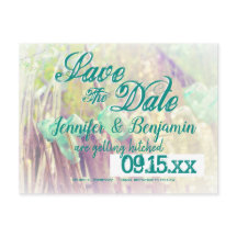 Aqua Mason Jars Fence Post Save the Date Postkarte