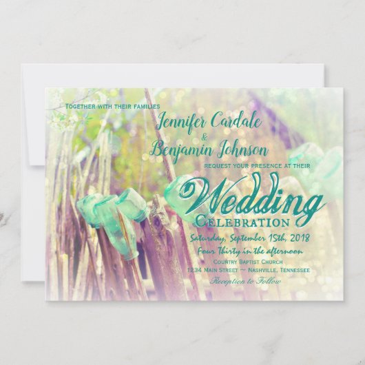 Aqua Mason Jars on Fence Post Hochzeitseinladungen Einladung (Vorderseite)