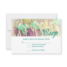 Aqua Mason Jars on Fence Post Wedding RSVP Cards